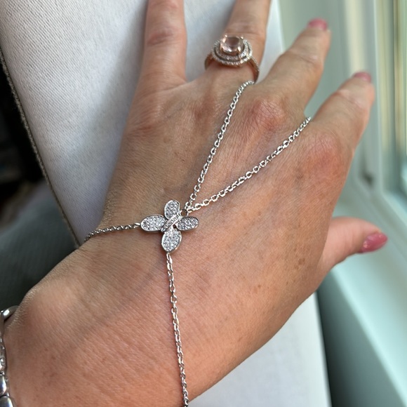 Sterling Silver Rhodium Plated Chain Bracelet Ring - Picture 3 of 10